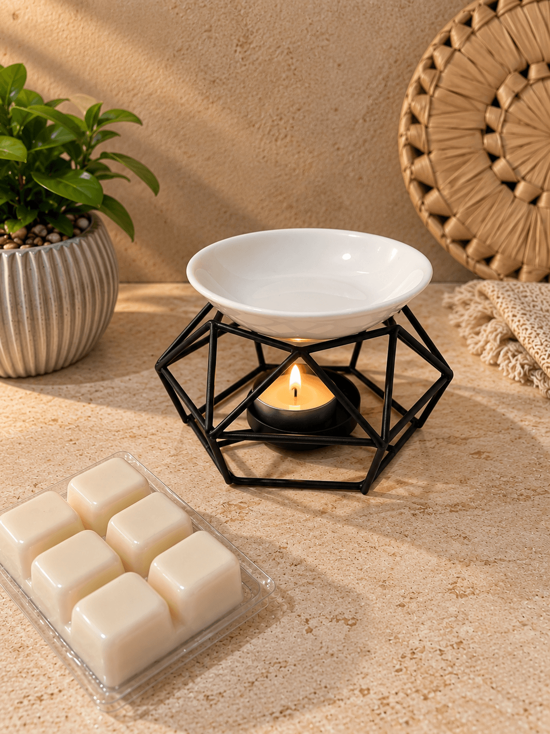 Detalle del Quemador Geométrico para Wax Melts HEBRA Essence
