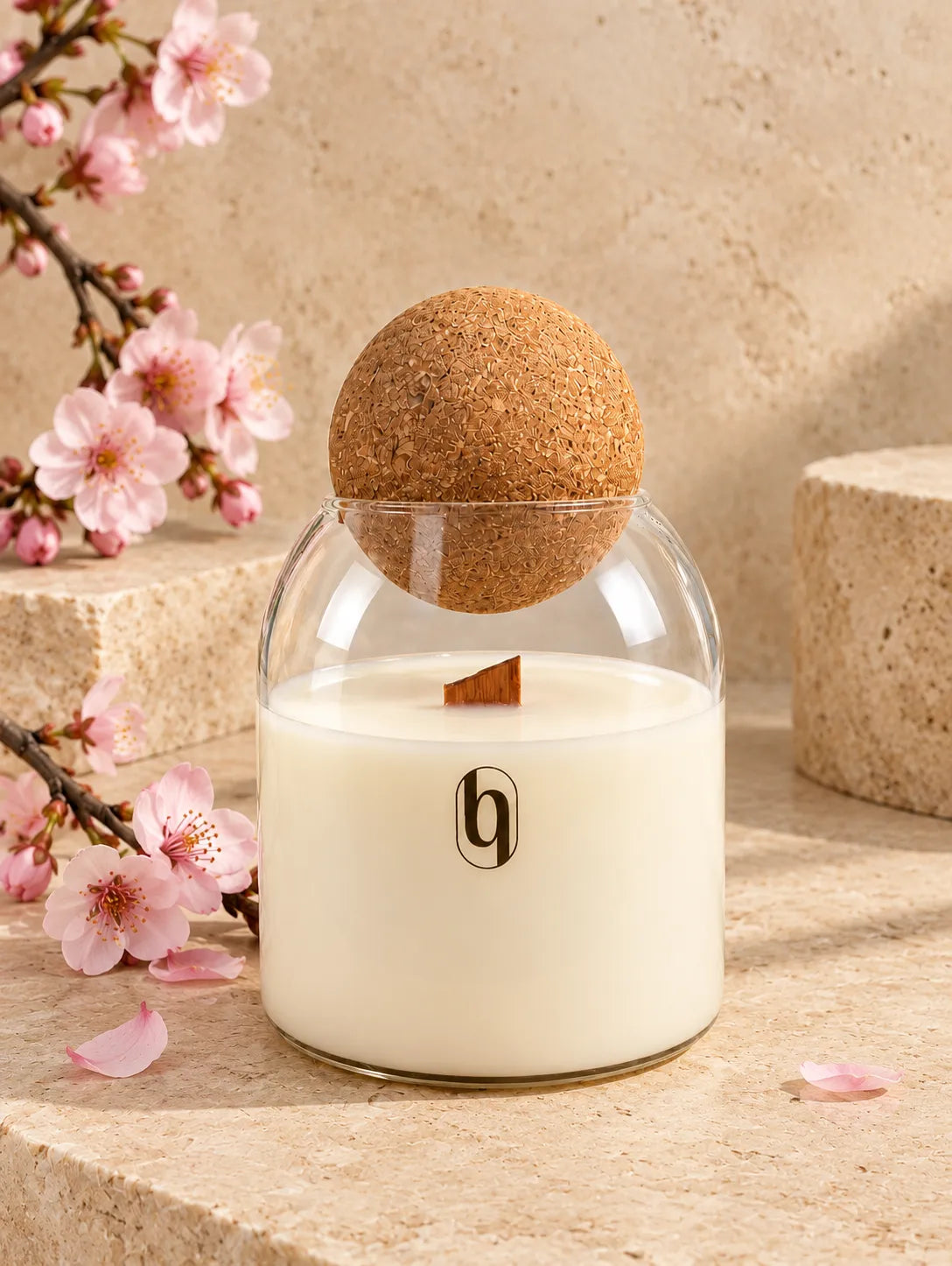 Vela de flor de cerezo japonés con mecha de madera – Hebra Essence